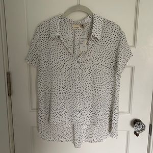White/Black polka dot collared blouse